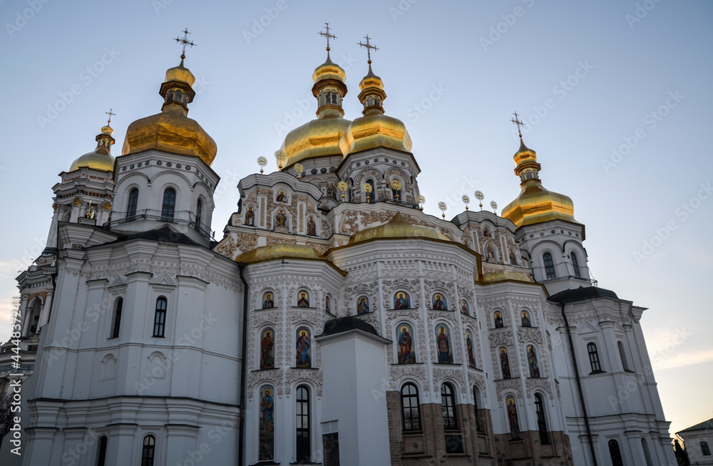 Orthodox christian Dormition Church with golden cupolas in Kiev Pechersk Lavra Monastery, Kyiv, Ukraine