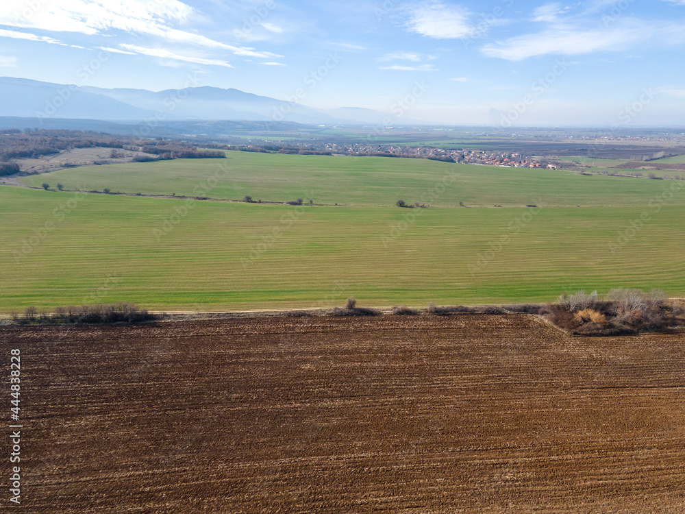Obraz premium Aerial view of Upper Thracian Plain near Asenovgrad, Bulgaria