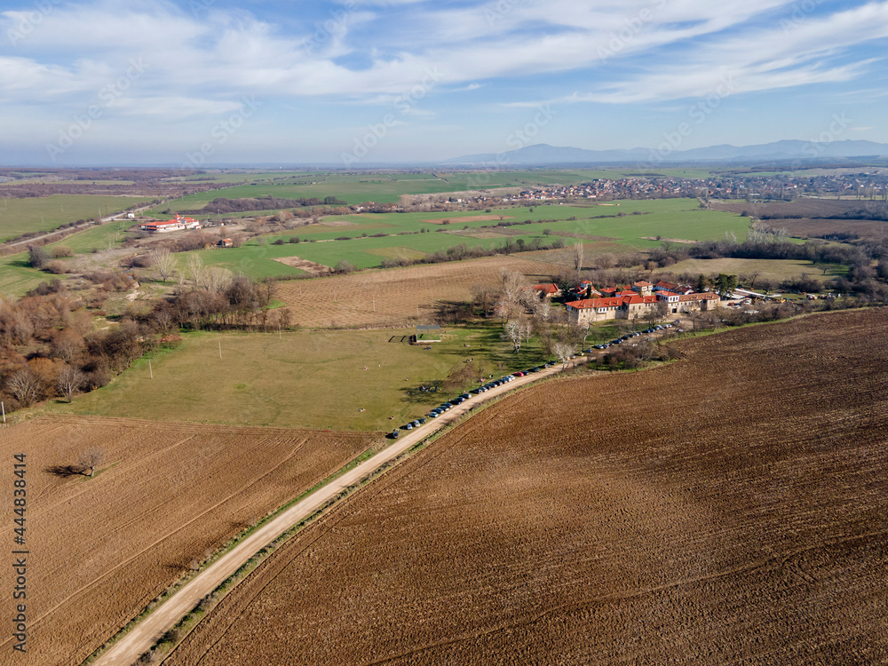 Fototapeta premium Aerial view of Upper Thracian Plain near Asenovgrad, Bulgaria