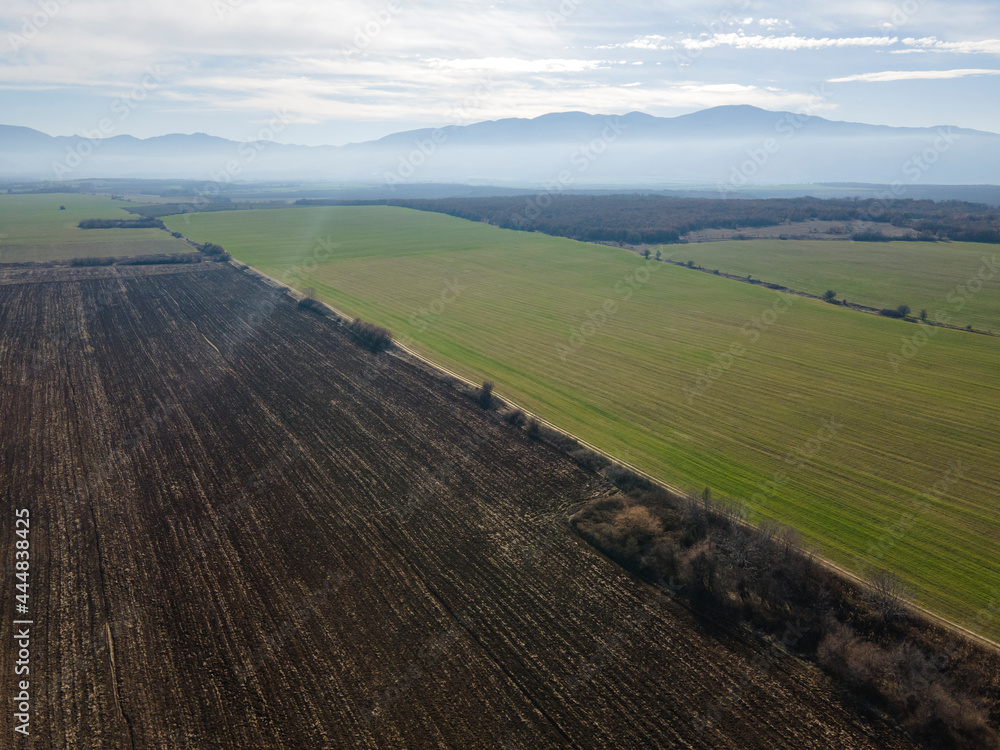Aerial view of Upper Thracian Plain near Asenovgrad, Bulgaria