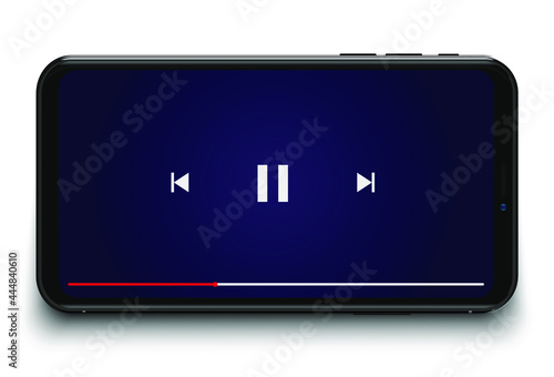 Mobile Video Player Vector UI Concept for Social Network on Photo Realistic Frameless Smartphone Screen Isolated on White Background.