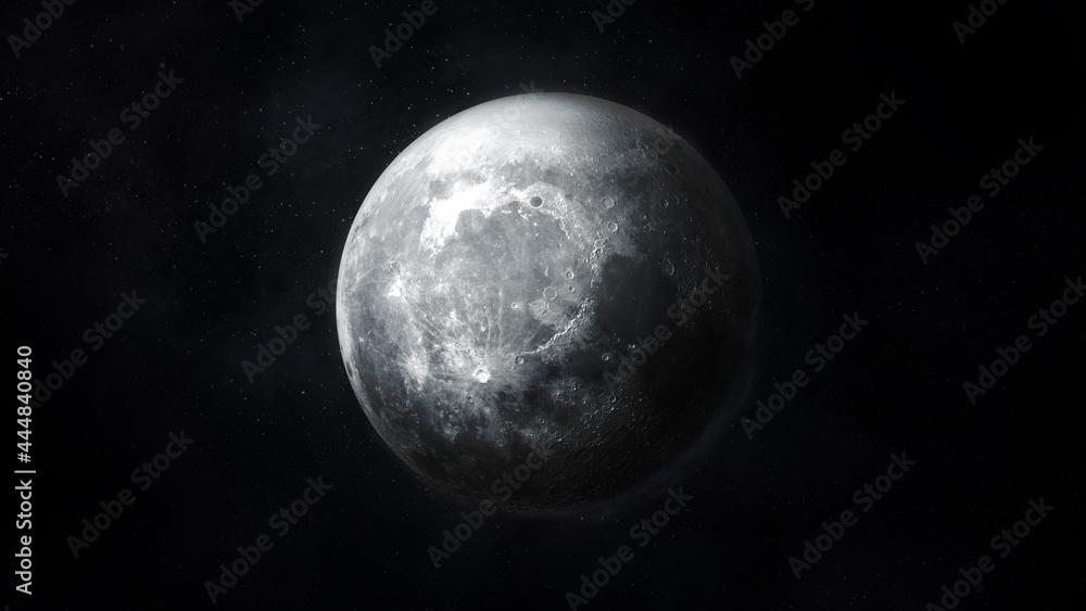 Fototapeta premium Detailed dark gray image of the moon in space.