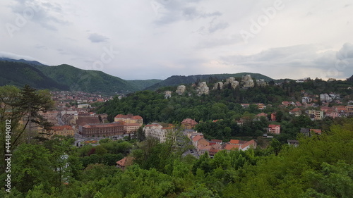 Aerial View Of Brasov City In The Carpathian Mountains Of Romania may  2017