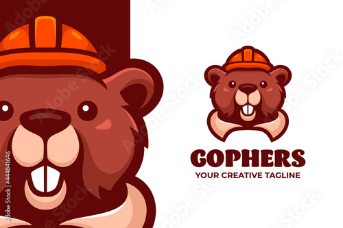 Gophers Wear Safety Helmet Mascot Character Logo Template