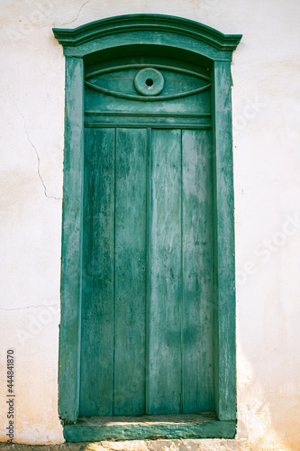 old door of house in Santana do Parnaiba, historic city of colonial period of Brazil photo