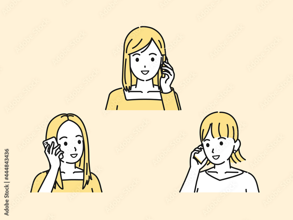 連絡を取る 電話する 若い女性達 友達 若者 笑顔 携帯電話 通話 イラスト素材 Stock Vector Adobe Stock