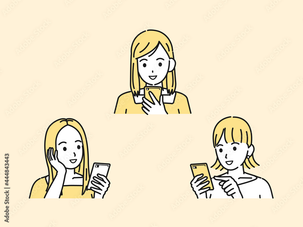 連絡を取る スマホでやり取りする 若い女性達 友達 若者 笑顔 携帯電話 イラスト素材 Stock Vector Adobe Stock