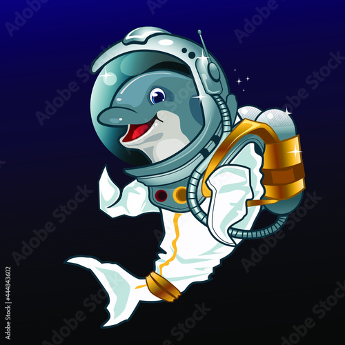 space dolphin mascot cartoon in vector