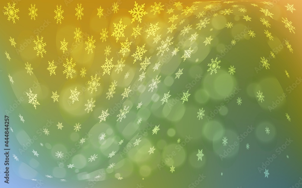 Light Green, Yellow vector texture with colored snowflakes. Modern geometrical abstract illustration with crystals of ice. New year design for your business advert.