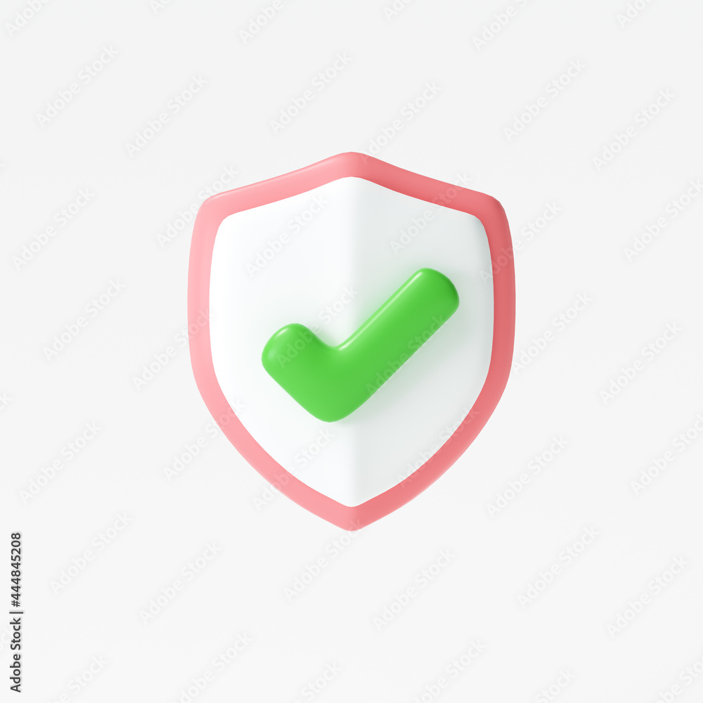 3d protection shield icon, checkmark on shield symbol, safety concept. 3d render illustration 3d protection shield icon, checkmark on shield symbol, safety concept. 3d render illustration