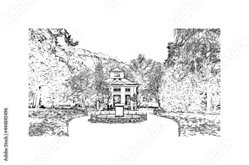 Building view with landmark of Innsbruck is the 
city in Austria. Hand drawn sketch illustration in vector.