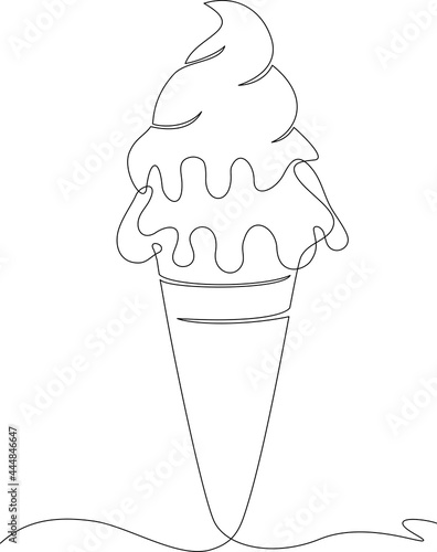 Ice cream cone  in continuous line art drawing style. Black line sketch on white background.