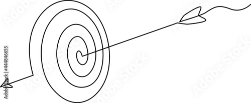 Continuous one line drawing of arrow on target circle.

