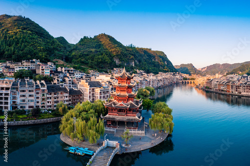Fototapeta Naklejka Na Ścianę i Meble -  Dusk scenery of Zhenyuan ancient town, Guizhou Province, China
