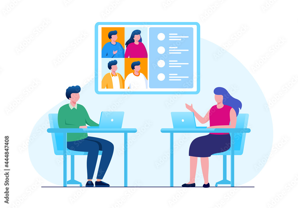 Online business meeting flat vector illustration for banner and landing page