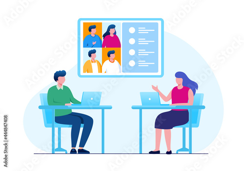 Online business meeting flat vector illustration for banner and landing page © yelosmiley