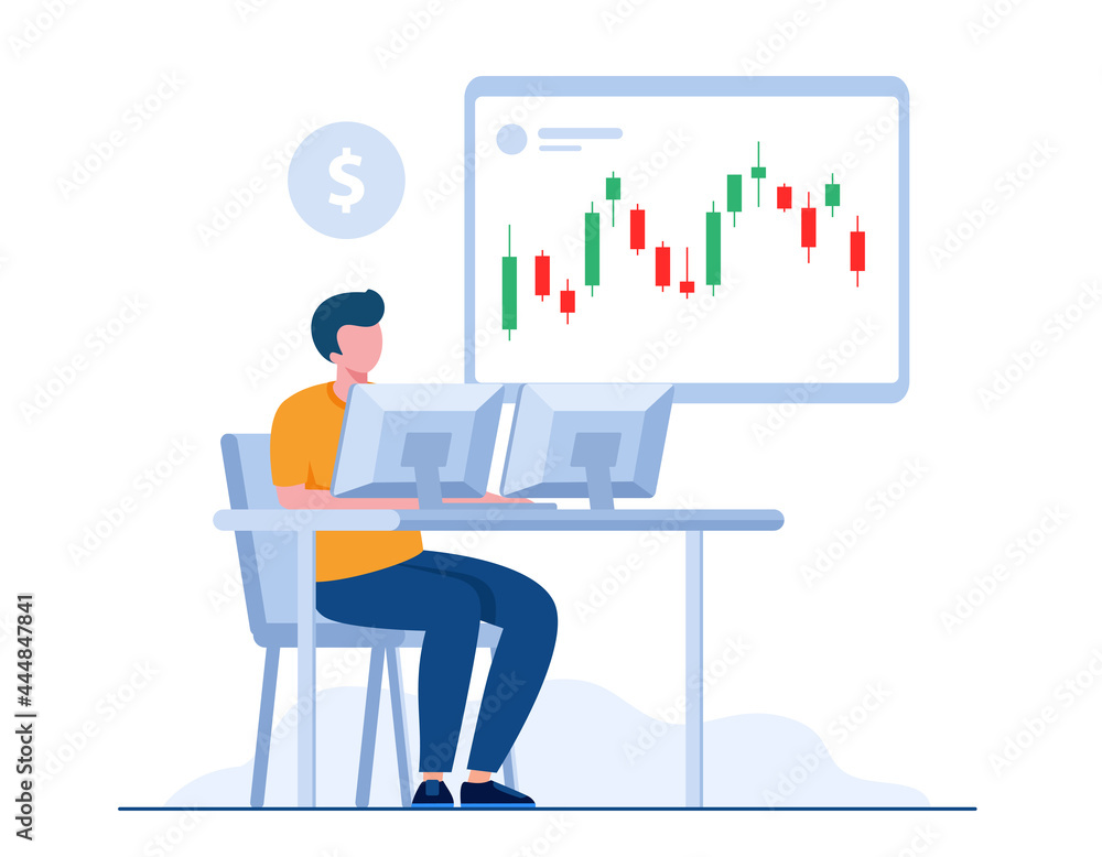 Trading stock and forex flat vector illustration for banner Trading stock and forex flat vector illustration for banner