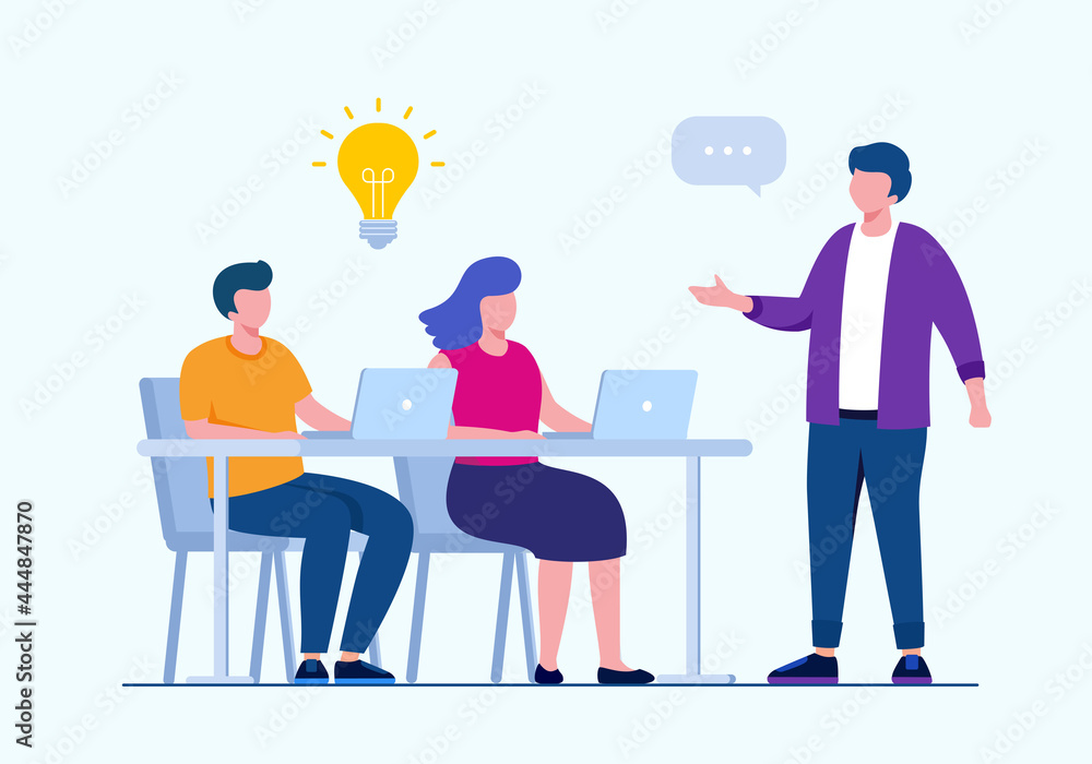 Brainstorming team or conversation concept flat vector illustration for banner landing page 