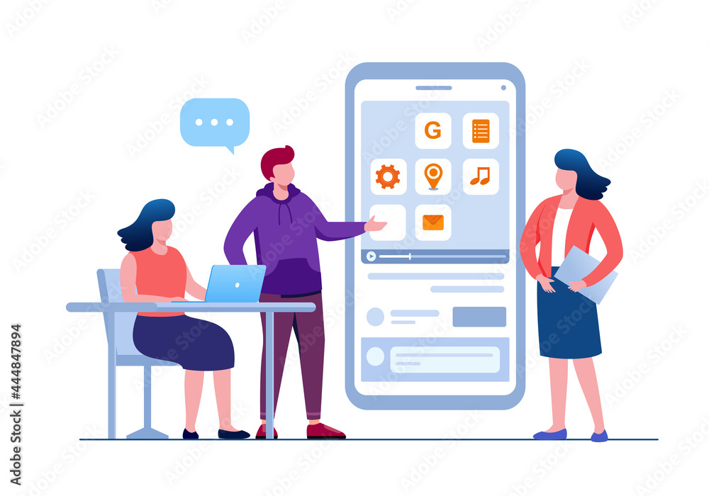 Mobile developer and programmer flat vector illustration for banner and landing page Mobile developer and programmer flat vector illustration for banner and landing page
