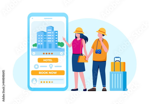 Online hotel booking flat vector illustration for banner landing page 