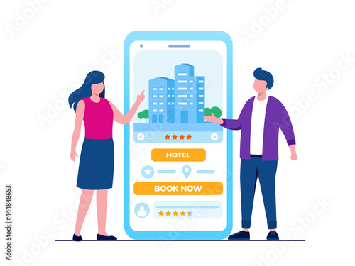 Online hotel booking flat vector illustration for banner landing page 