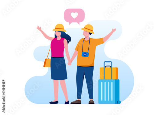 Vacation couple flat vector illustration for banner and landing page
