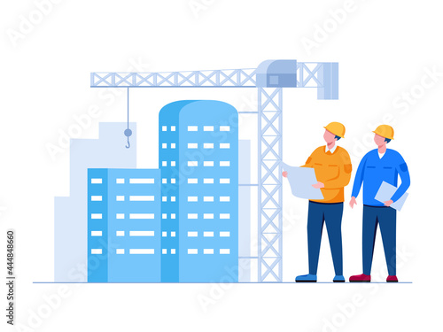 Construction engineer flat vector illustration for banner and landing page 