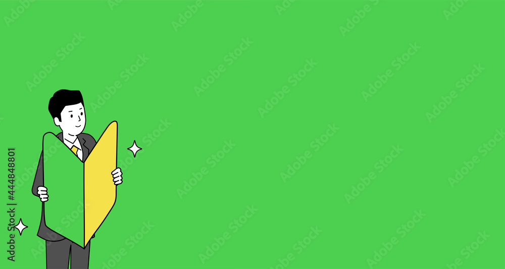 初心者マークを持つビジネスパーソン 緑バック コピースペース シンプルイラスト ベクター Stock Vector Adobe Stock