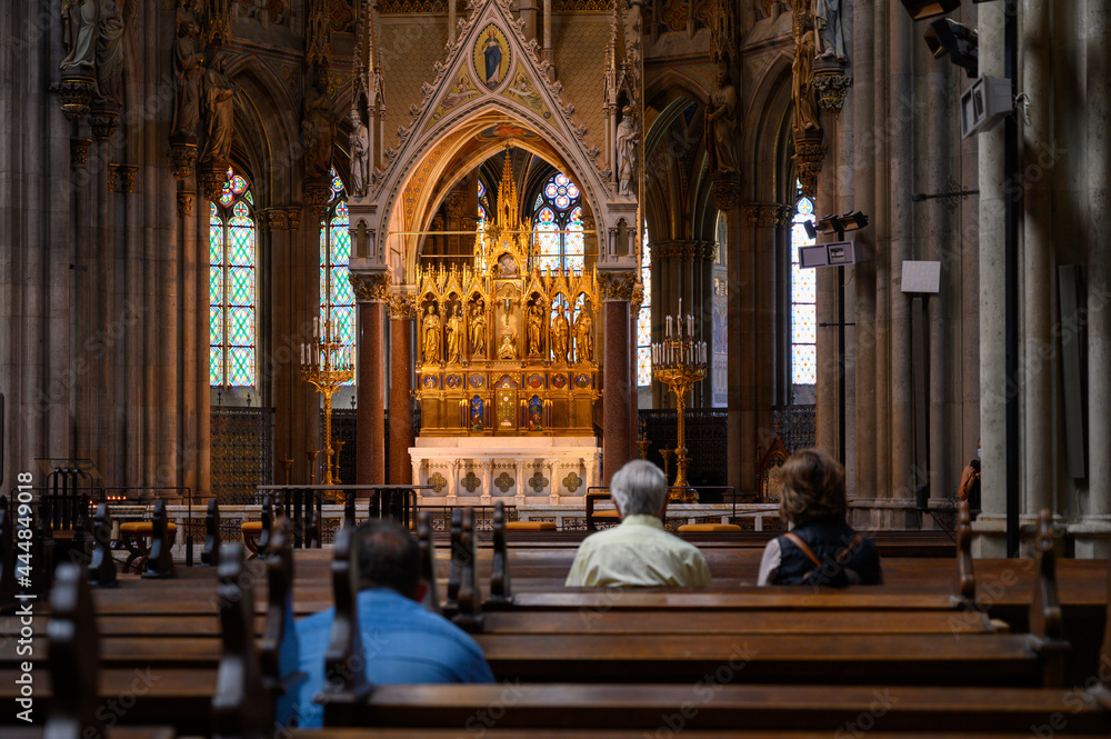 The main altar in the Votivkirche – Votive Church, Vienna, Austria. 2020-07-29. 