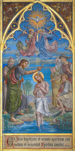 Vászonkép Fresco of the Baptism of Jesus Christ by John the Baptist