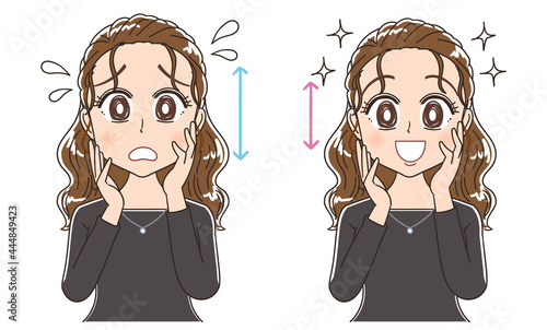 中顔面・面長を短縮する女性のイラスト