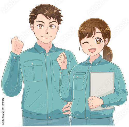 作業着を着た若い技術者スタッフのイラスト