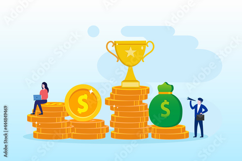 Vector Illustration Investment money, finance saving, bank invest, coin money grow up. Flat vector template Style Suitable for Web Landing Page, Background.