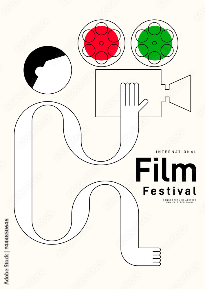 Movie poster design template background with outline vintage film camera Stock Vector Adobe Stock