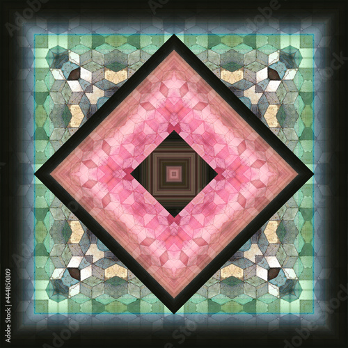 traditional square scarf with different geometric and paisley pattern