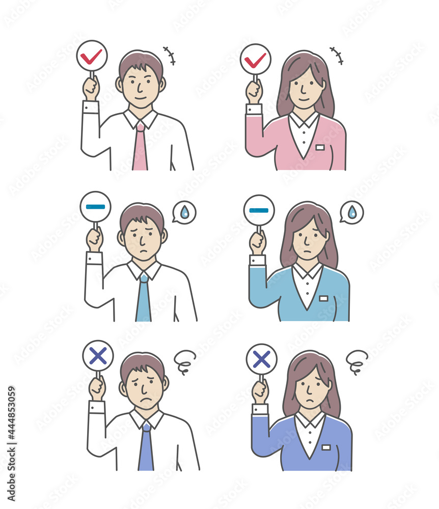 Business person showing placards illustration set Business person showing placards illustration set