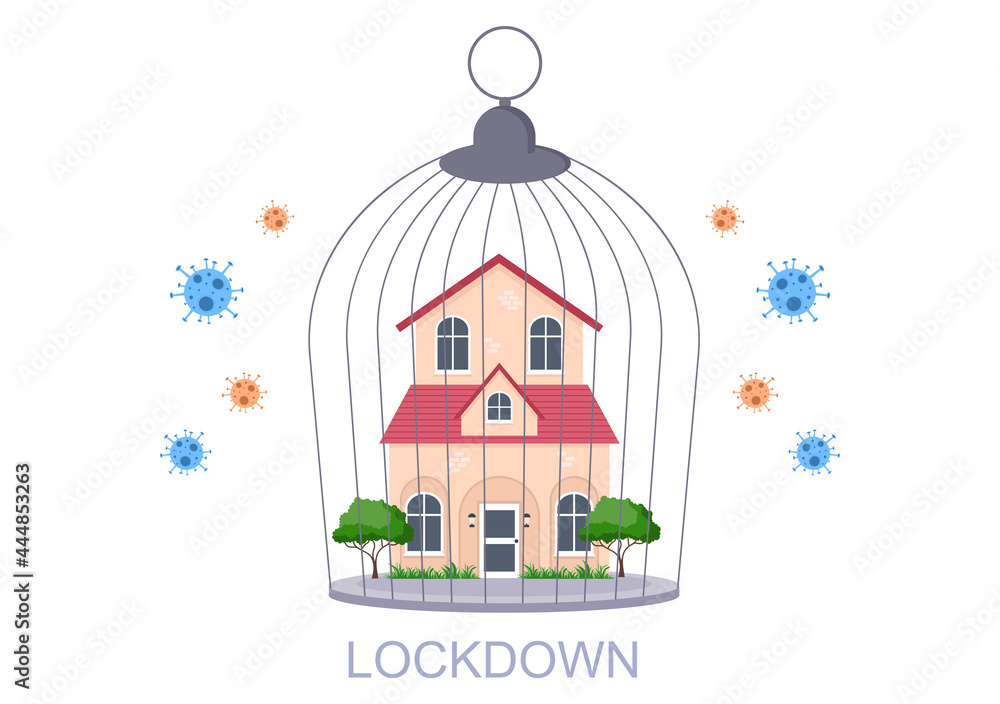 Lockdown To Stop COVID-19 Coronavirus With Cage or Virus Barrier Tape Over The City In Normal Operation. Background Landing Page Illustration