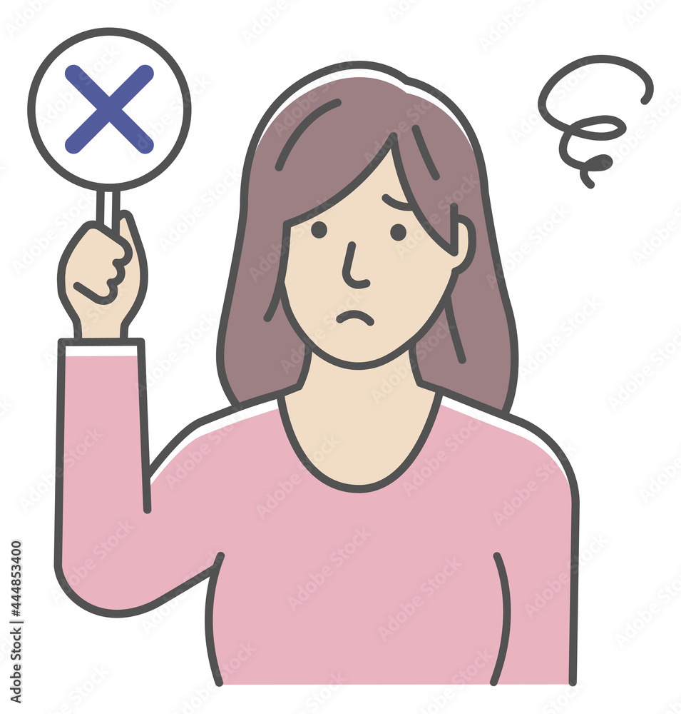 Young woman showing placards illustration ( X mark ) Young woman showing placards illustration ( X mark )