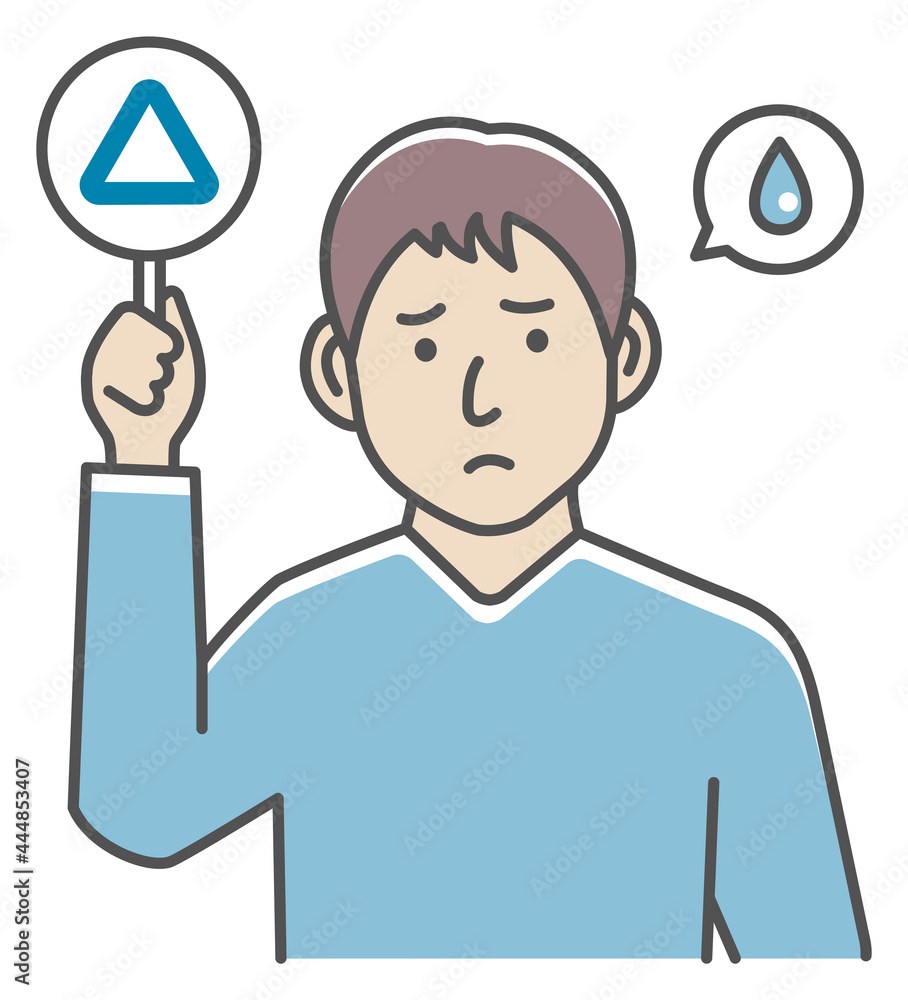 Young man showing placards illustration ( triangle mark ) Young man showing placards illustration ( triangle mark )