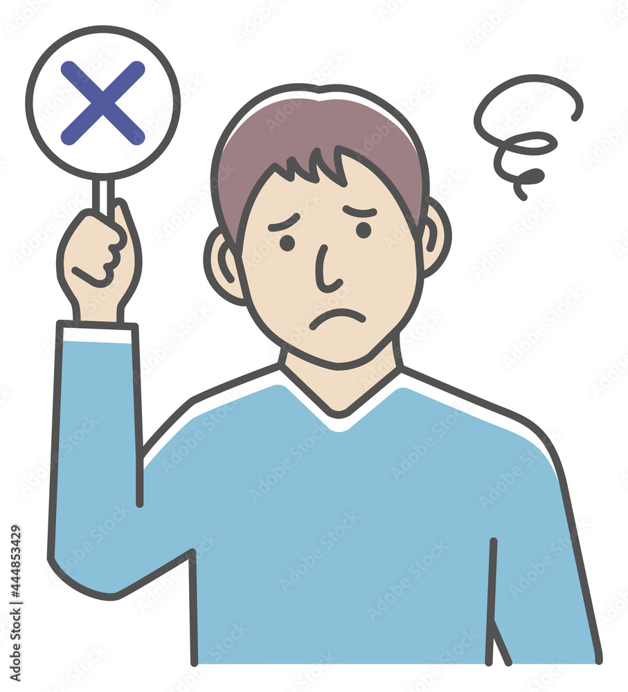Young man showing placards illustration ( X mark ) Young man showing placards illustration ( X mark )