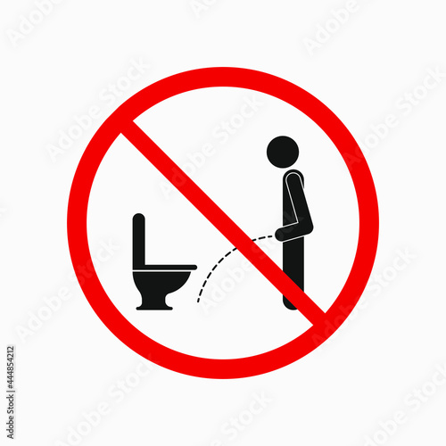 Man peeing on the floor ban. Not allowed. Person urinating. Vector icon isolated on white background