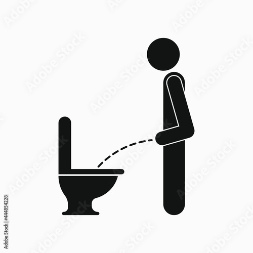 Man peeing to the toilet. Person urinating. Vector icon isolated on white background.