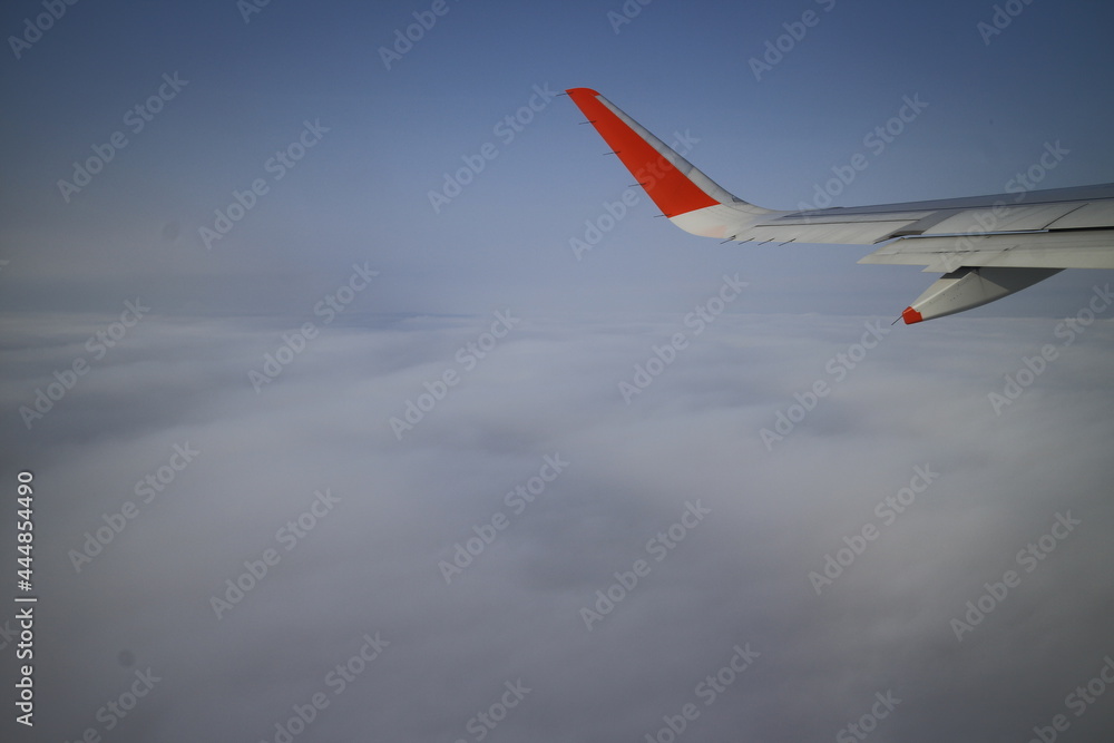 Fototapeta premium 航空機, 羽, 空, 飛行機, 雲, 旅行, フライト, 青, 旋律の美しい, 航空機, 蠅, 雲, フライング, 景色, ジェット, 交通, 高い, エアリアル, まど, 地平線, 航空, 航空機, 航空会社, 上に, 運送