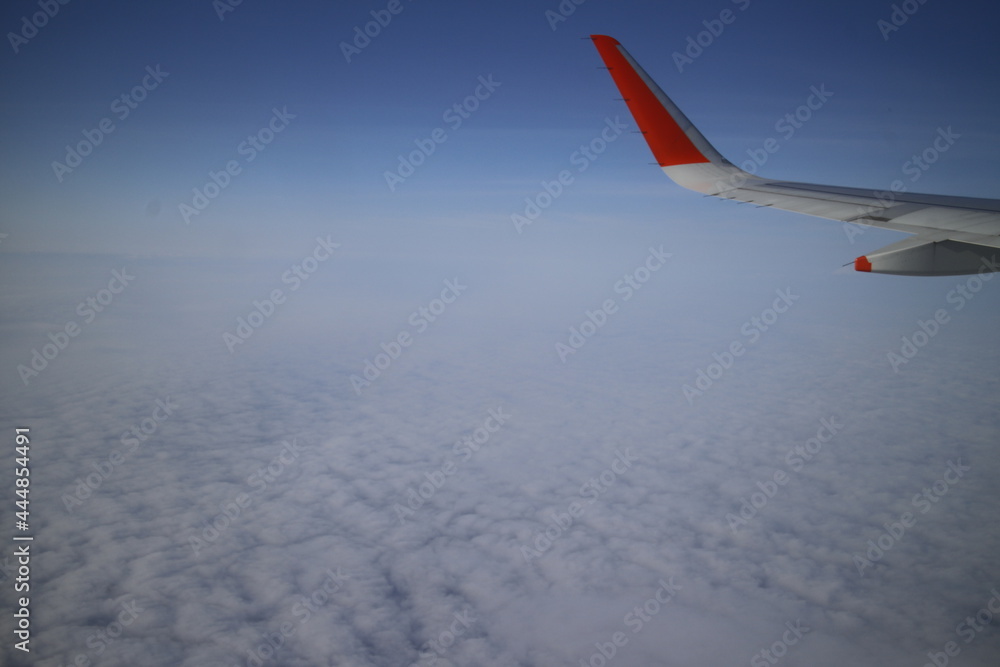 Fototapeta premium 航空機, 羽, 空, 飛行機, 雲, 旅行, フライト, 青, 旋律の美しい, 航空機, 蠅, 雲, フライング, 景色, ジェット, 交通, 高い, エアリアル, まど, 地平線, 航空, 航空機, 航空会社, 上に, 運送
