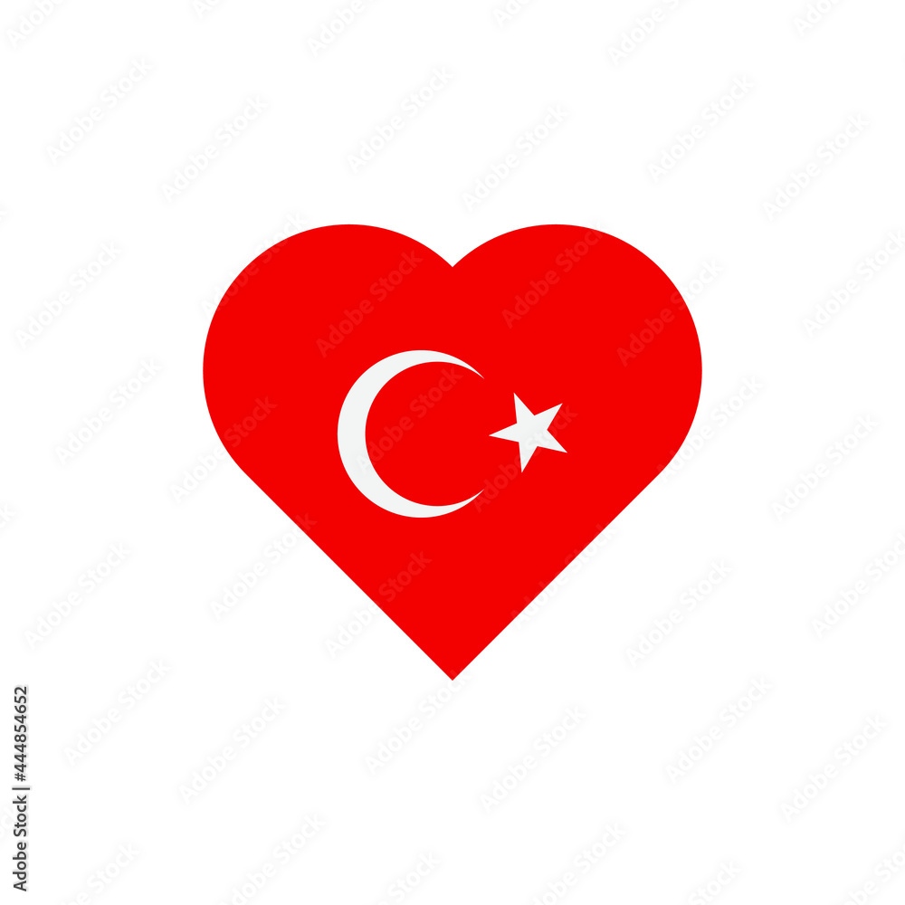 The flag of Turkey in a heart shape. Turkish flag vector icon isolated on white background. The flag of Turkey in a heart shape. Turkish flag vector icon isolated on white background.