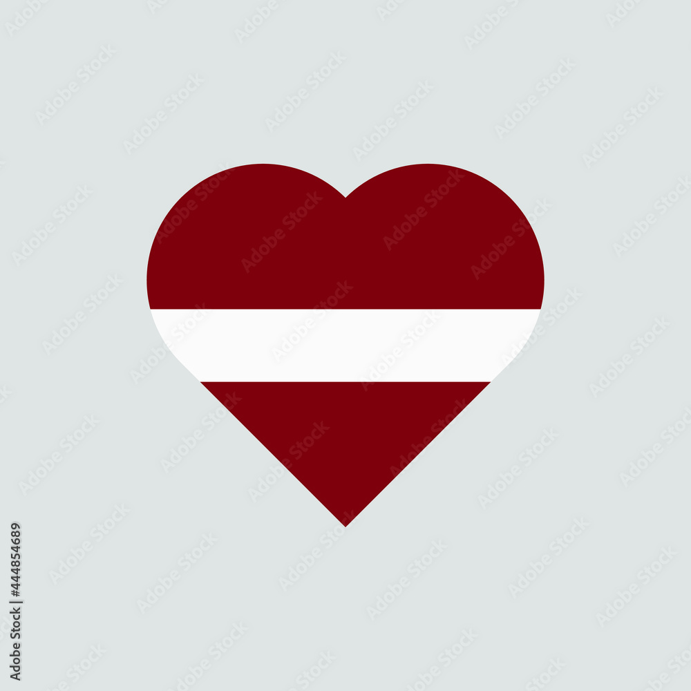 The flag of Latvia in a heart shape. Latvian flag vector icon isolated on white background. The flag of Latvia in a heart shape. Latvian flag vector icon isolated on white background.