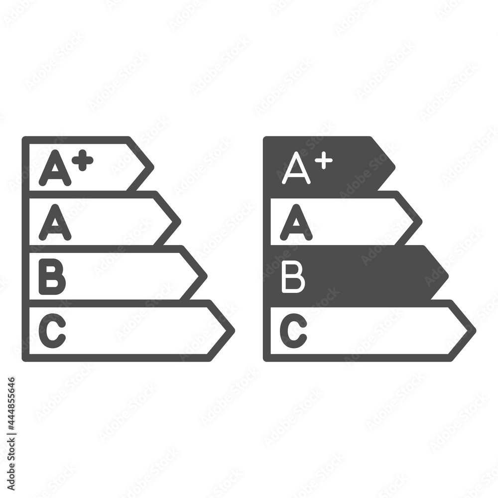 Vettoriale Stock Energy efficiency bands line and solid icon, monitors