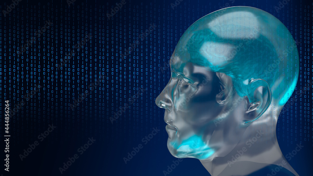 Fototapeta The robotic human head with graphic element face represent artificial intelligence and machine learning concept 3d rendering.