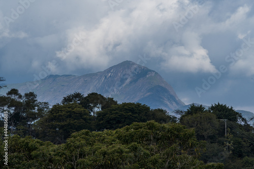 Day with some clouds in the mountains and hills in Itaipava, Petrópolis. Mountain region of Rio de Janeiro, Brazil. Aerial view. Selective focus.