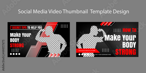 Gym and Fitness YouTube video Thumbnail Template Design. Workout For Beginners live video content.
